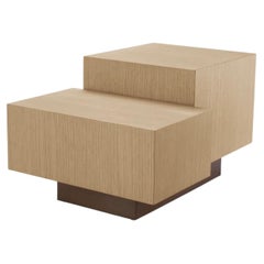 Rectangular Side Table in Natural Oak Veneer with Brushed Bronze Base