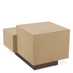 Rectangular Side Table in Natural Oak Veneer with Brushed Bronze Base