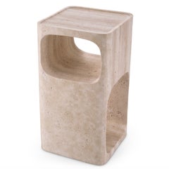 Square Side Table in Travertine, Contemporary Style