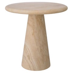 Small Round Side Table in Travertine, Contemporary Style