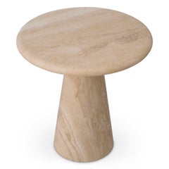 Small Round Side Table in Travertine, Contemporary Style