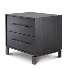 Pair of Nightstands in Charcoal Grey Oak Veneer, Contemporary Style