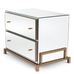 Nightstand in Mirror Glass with Brushed Brass Finish.