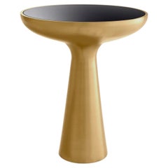 Side Table in Black Glass with Brass Finish, Mid-Century Scandinavian Style