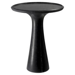 Low Round Side Table in Honed Black Marble, Seventies Style