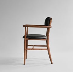 Contemporary Brown Oak and Black Aniline Leather Dining Chair