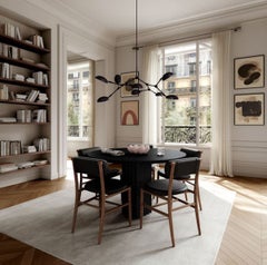 Contemporary Brown Oak and Black Leather Dining Chair
