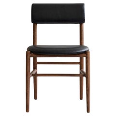 Contemporary Brown Oak and Black Leather Dining Chair
