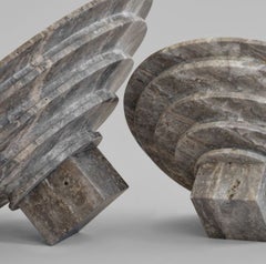 Large Modern Japanese-Inspired Silver Travertine Tray