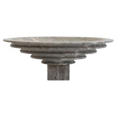 Large Modern Japanese-Inspired Silver Travertine Tray