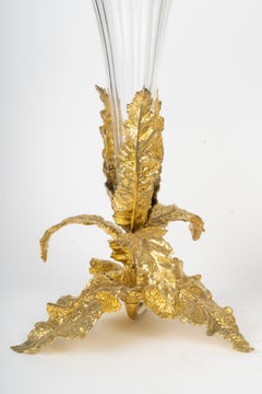 Pair of Crystal and Gilded Bronze Horns, 19th Century, Napoleon III Period.