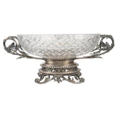 Large Crystal and Silver-Plated Bronze Bowl, 19th Century, Napoleon III Period.