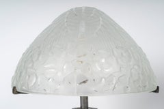 Pair of Vintage Art Deco Lamps Made of Wrought Iron and Molded Glass, Circa 1930