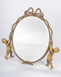 Table Mirror, Gilded Bronze Freestanding Mirror, 19th Century.