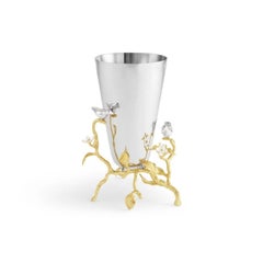 Set of Three Small Contemporary Silver and Gold Metal Vase