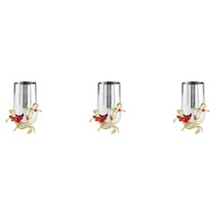 Set of Three Medium Contemporary Red Cardinal Brass and Steel Medium Vase