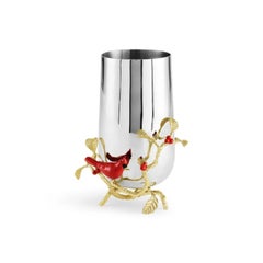 Set of Three Medium Contemporary Red Cardinal Brass and Steel Medium Vase