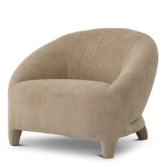 Pair of Contemporary Sand Fabric Curved Lounge Chair