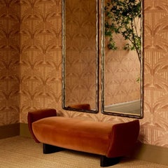 Contemporary Burnt Orange Velvet Upholstered Bench