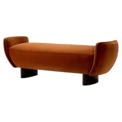 Contemporary Burnt Orange Velvet Upholstered Bench