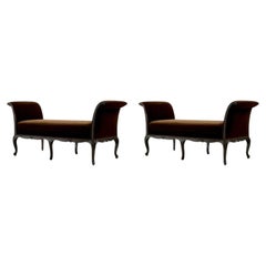 Pair of Contemporary Georgian-Style Brown Velvet Bench
