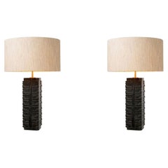 Pair of Contemporary Dark Grey Marble Table Lamp