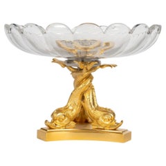 Crystal Bowl With Gilded and Silver-Plated Bronze, Fish Motifs, 19th Century.