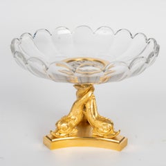 Crystal Bowl With Gilded and Silver-Plated Bronze, Fish Motifs, 19th Century.