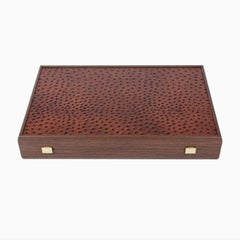Handcrafted Backgammon Game Set in Brown Ostrich-Style Leather, Contemporary