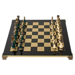 Handcrafted Chess game Set, Green and Ivory Pieces, Contemporary