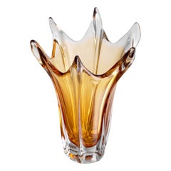 Pair of Yellow Hand-Blown Glass Vases, Timeless Design.