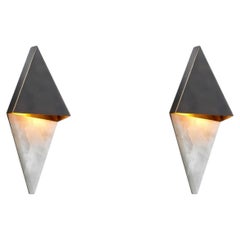 Pair of Contemporary Bronze and Alabaster Geometric Wall Lamp