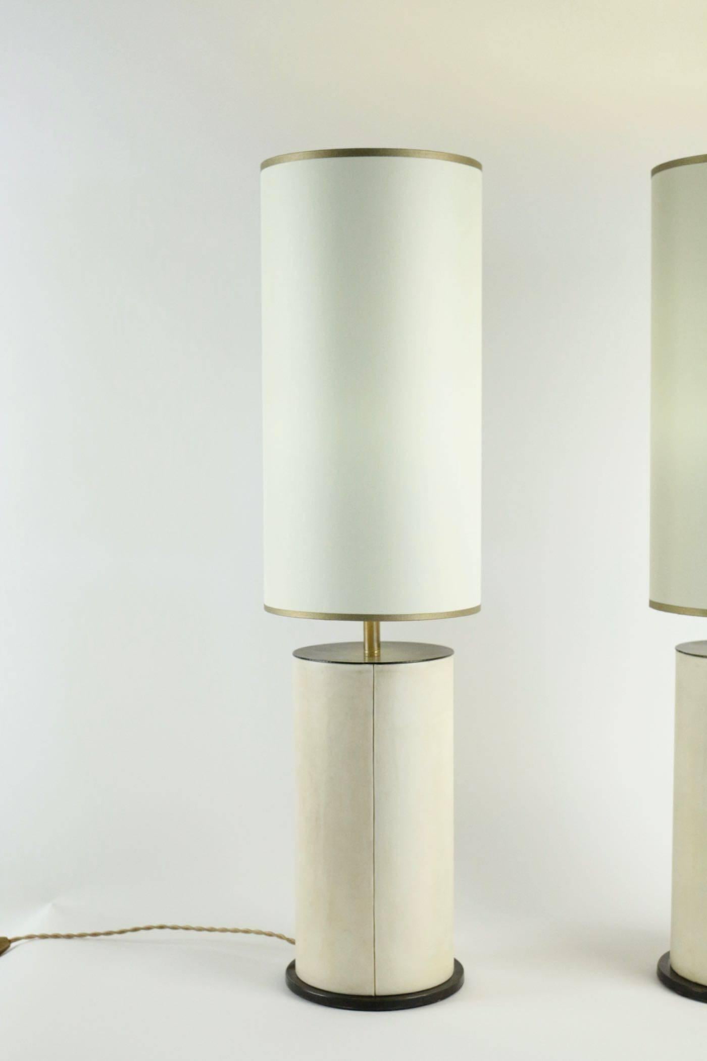 Mid-Century Modern Pair of Lamps in Parchment and Bronze, circa 1940