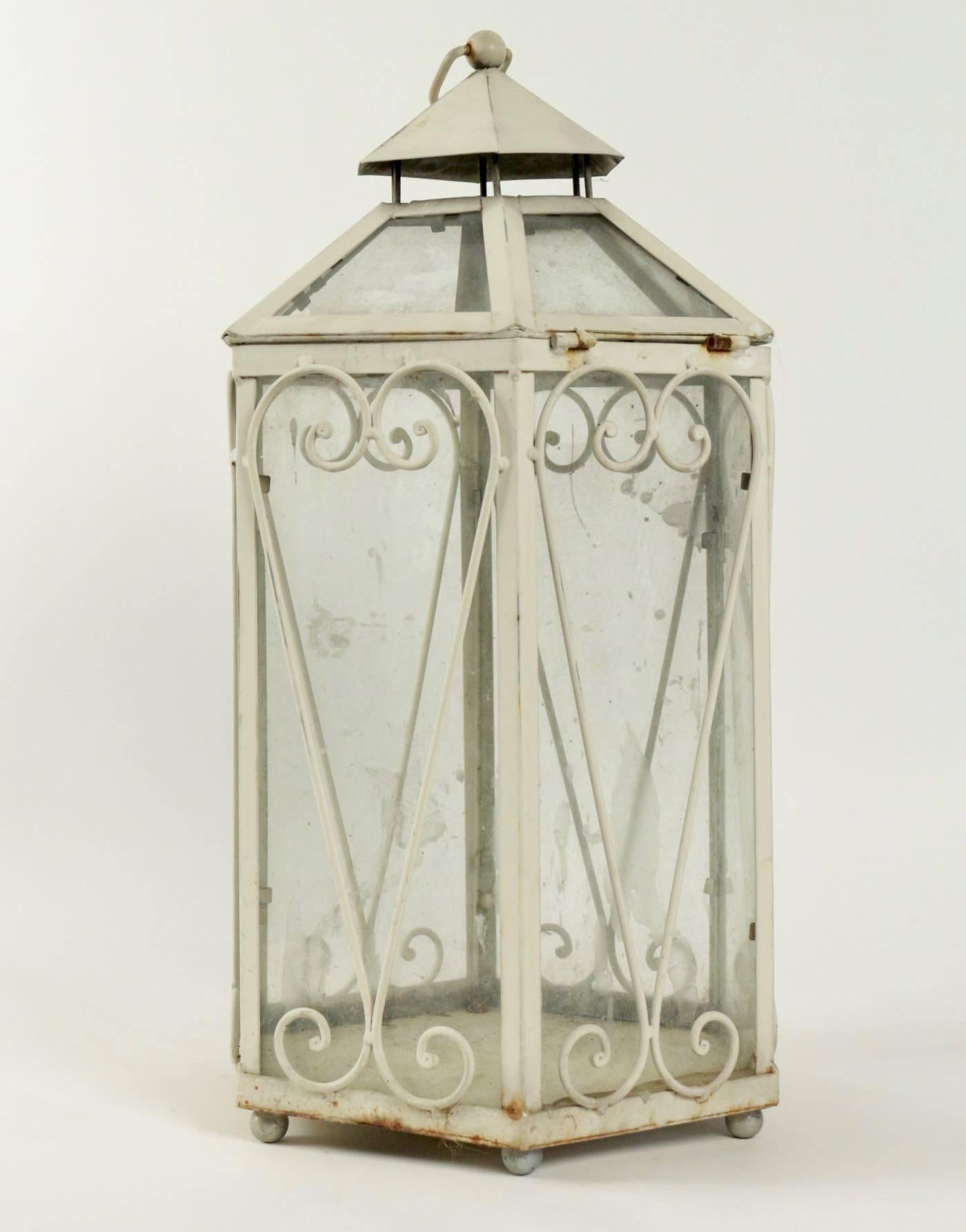Romantic Wrought Iron Lantern in the Shape of a Miniature Greenhouse For Sale