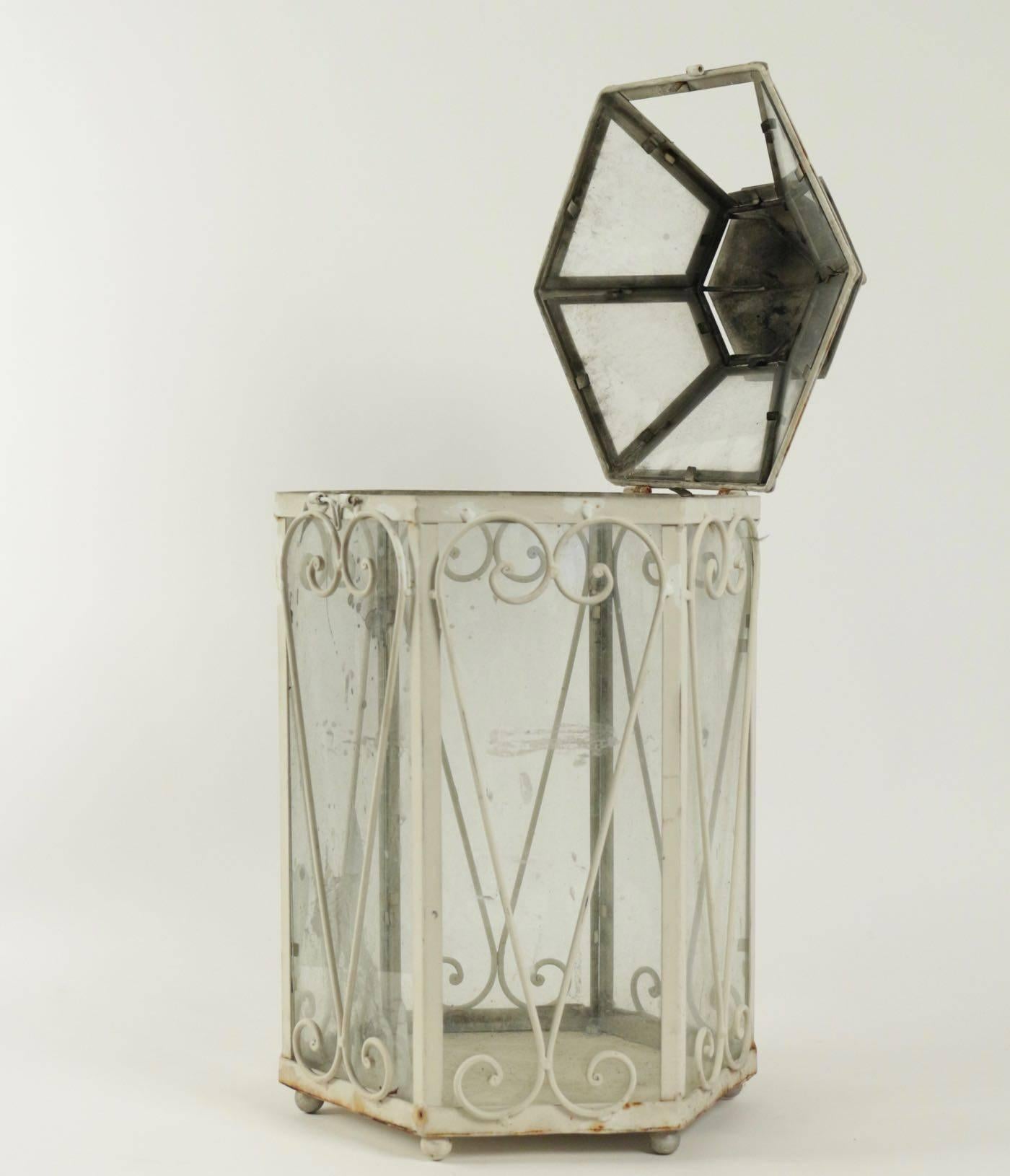 French Wrought Iron Lantern in the Shape of a Miniature Greenhouse For Sale