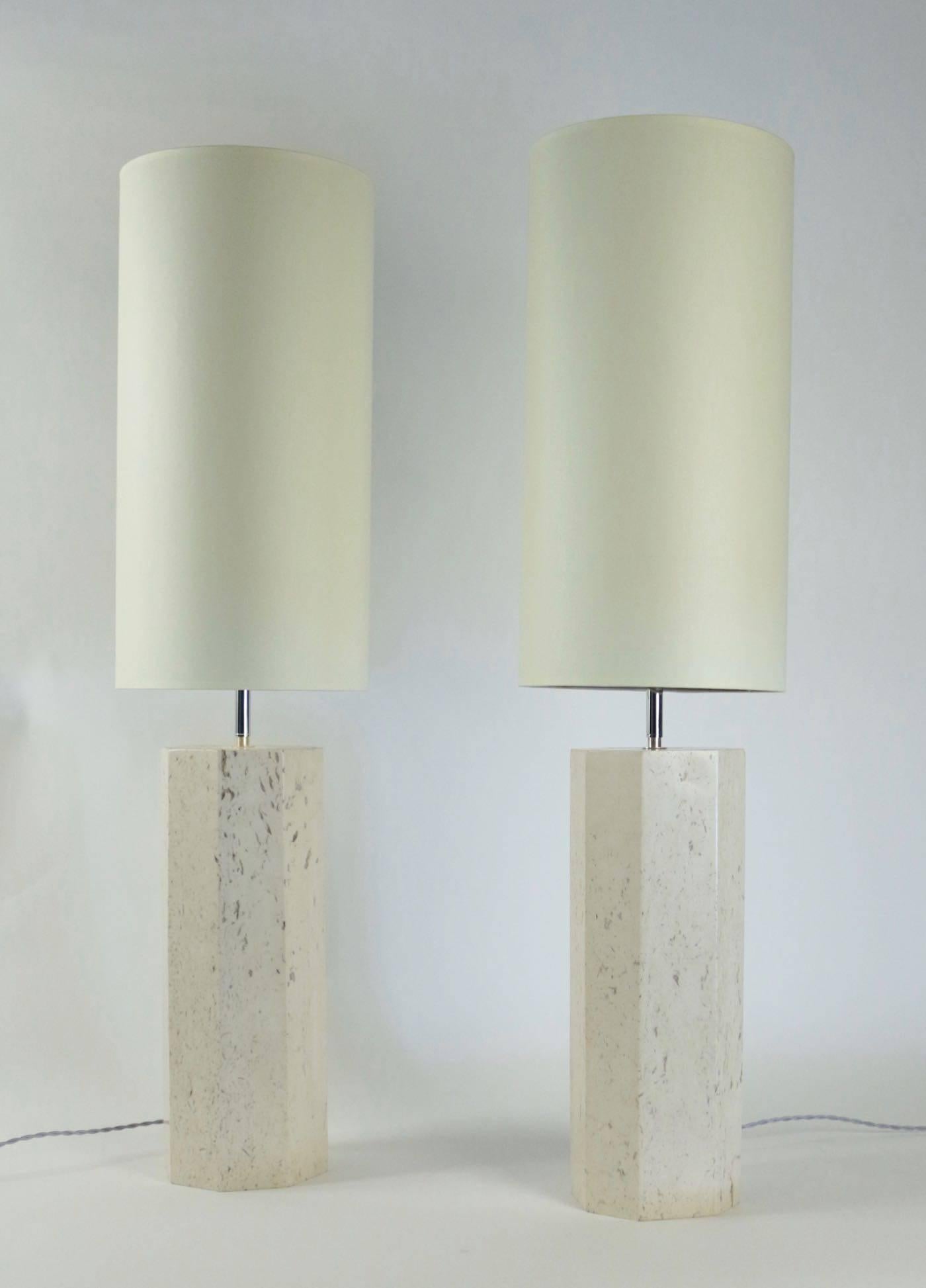 French Set of Four Lamps in Travertine Marble, circa 1940