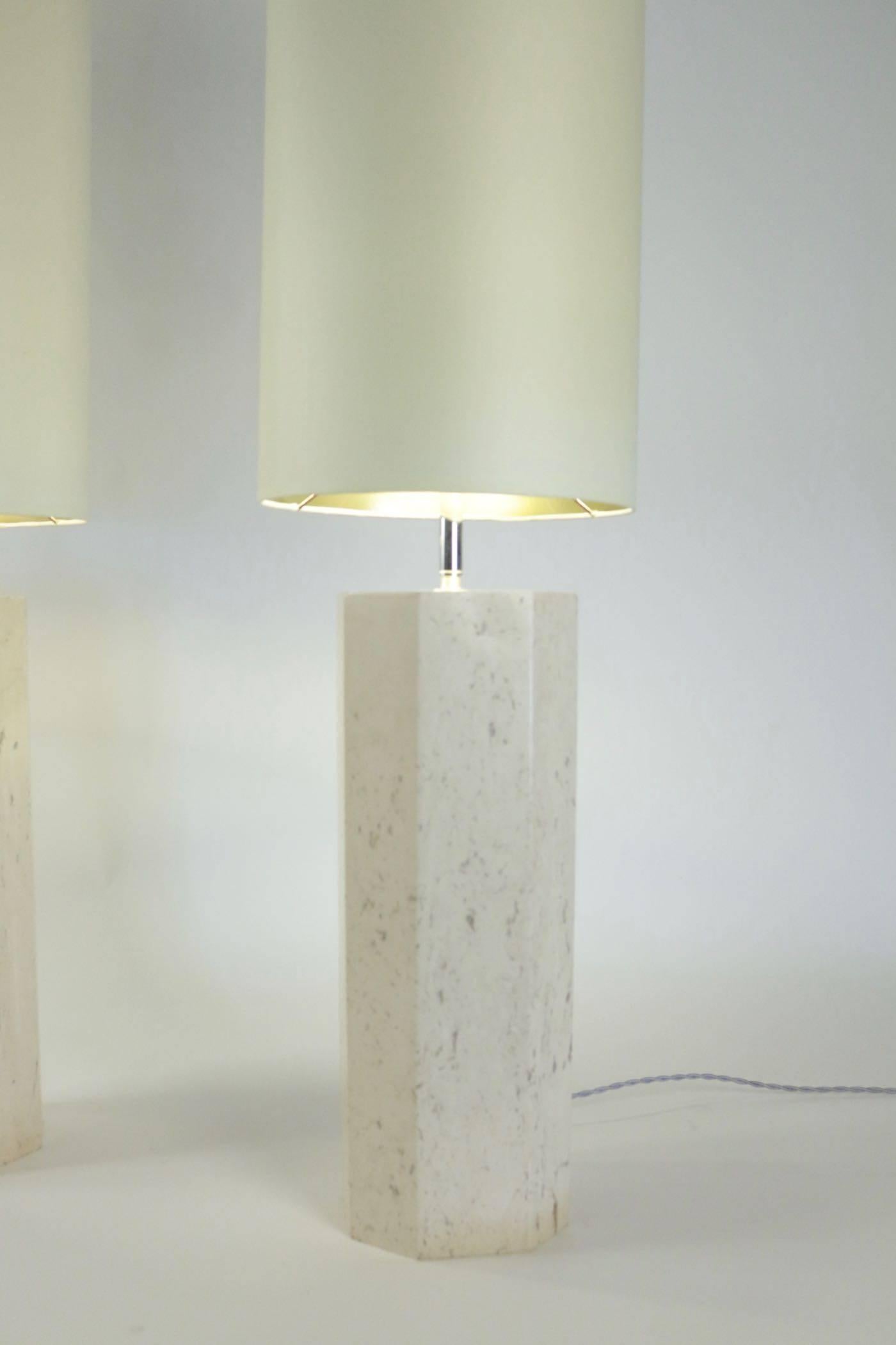 Set of Four Lamps in Travertine Marble, circa 1940 In Excellent Condition In Saint-Ouen, FR
