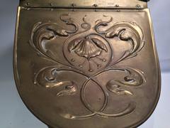 Antique Brass Art Nouveau Coal Scuttle with Shovel