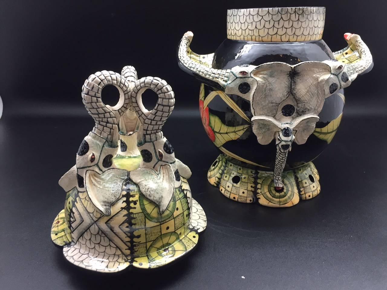 Contemporary Elephant Tureen Ceramic Sculptures by Ardmore from South Africa, a Pair