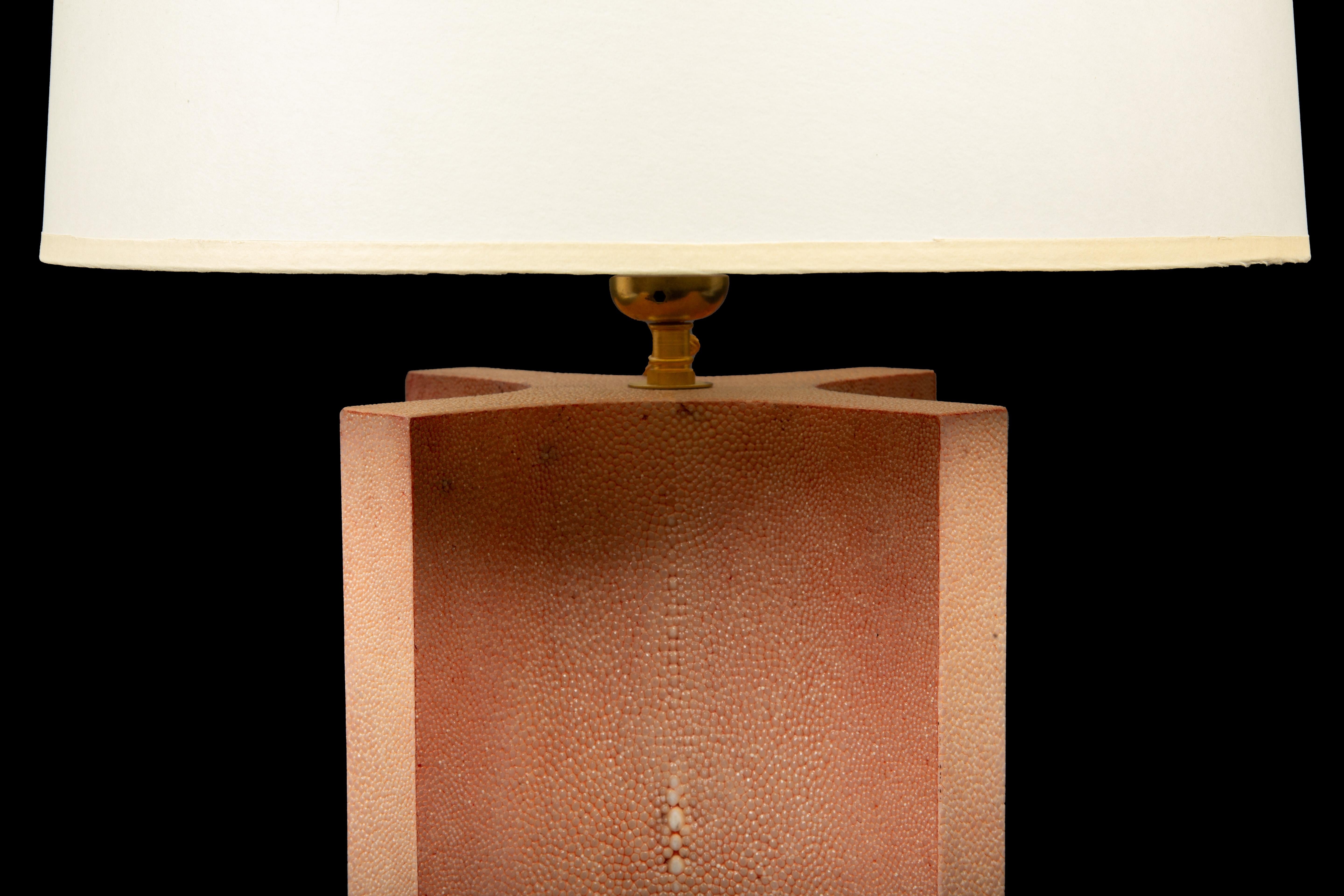 Light Pink Shagreen Lamp In New Condition For Sale In New York, NY