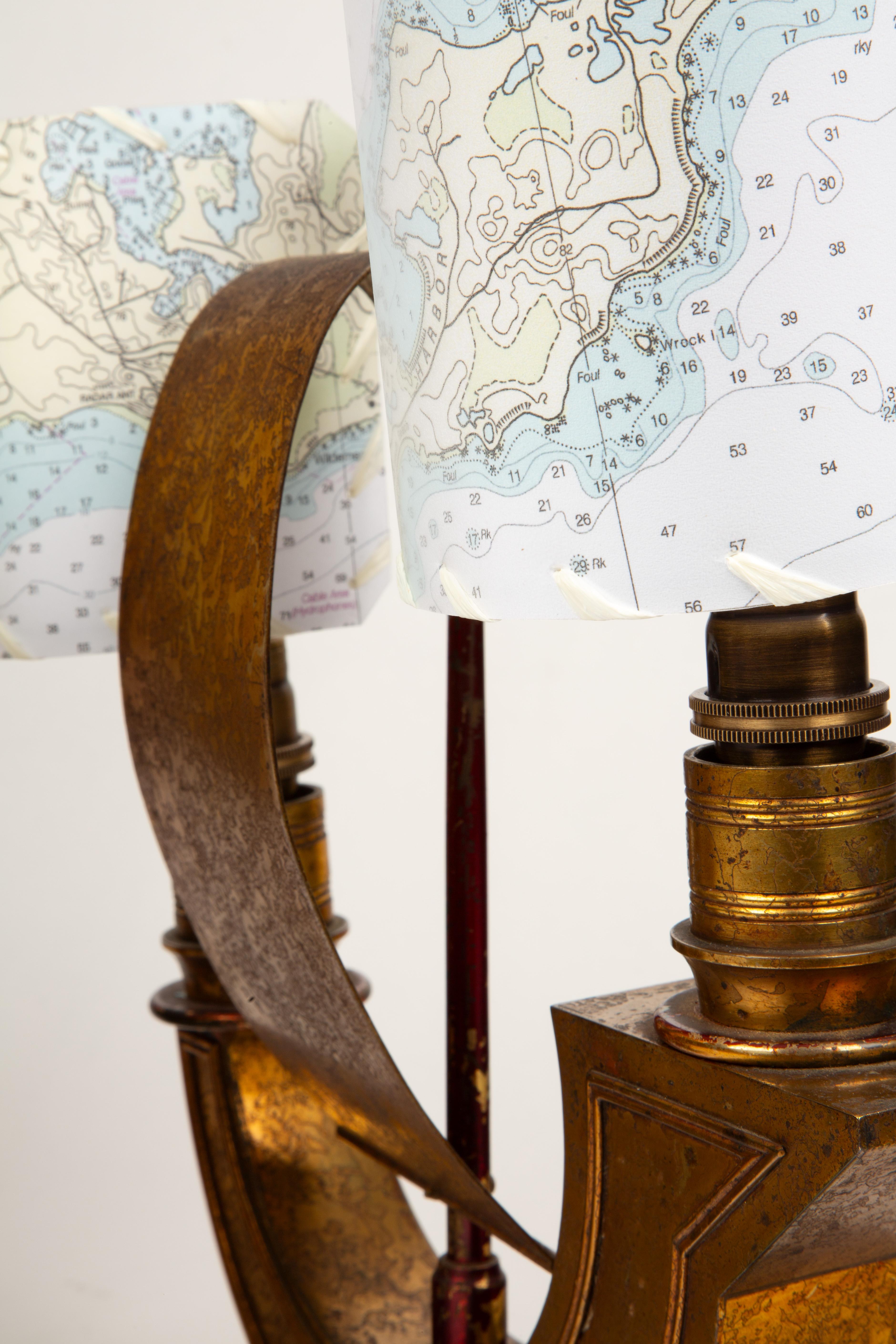 Gilt Golden Sails Afloat: Pair of French Art Déco Galleon Ship Lamps, 1940s For Sale
