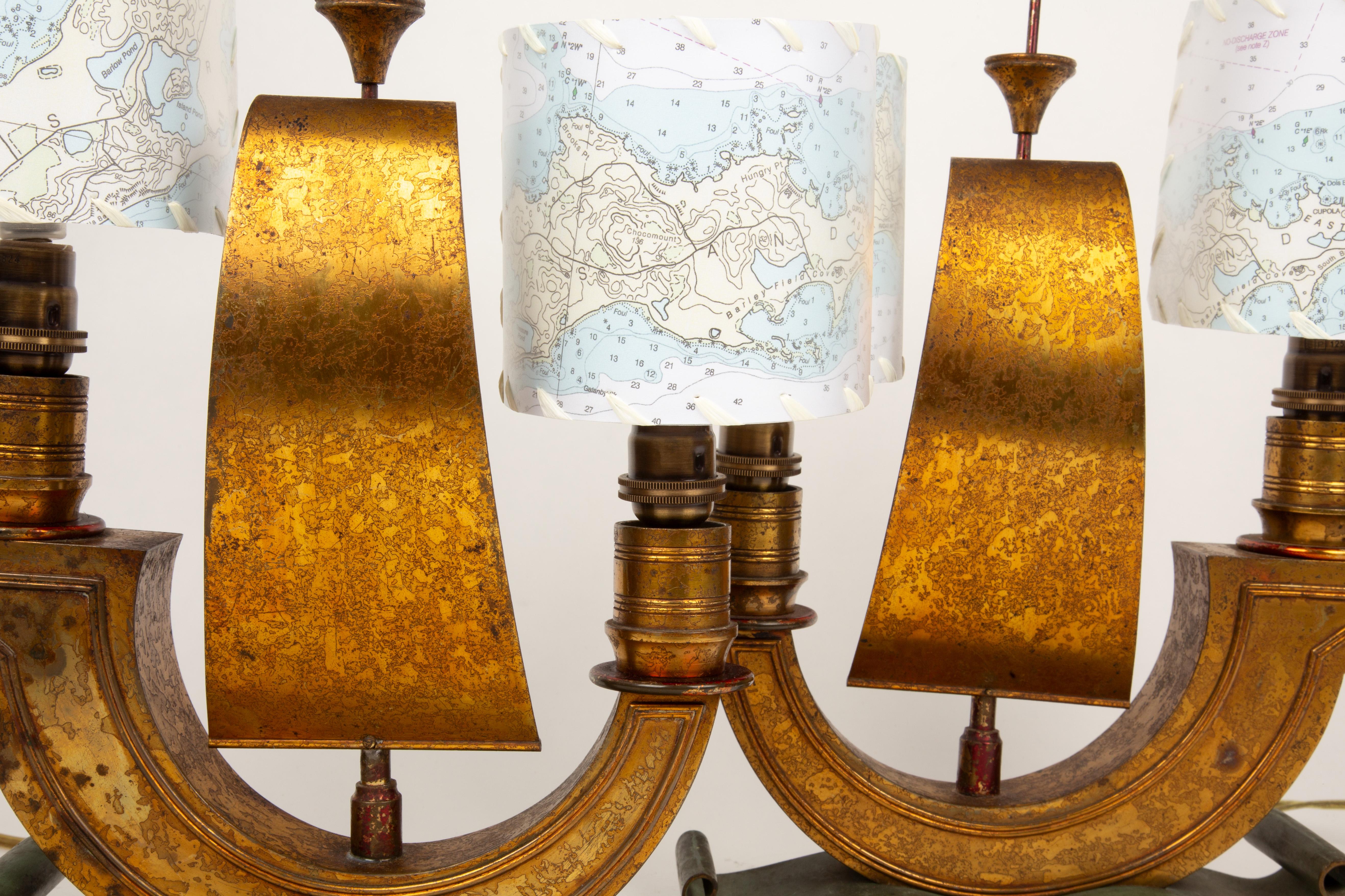 Golden Sails Afloat: Pair of French Art Déco Galleon Ship Lamps, 1940s In Excellent Condition For Sale In New York, NY