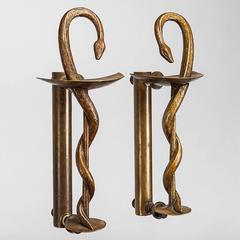 Antique Early 20th Century Bronze Snake French Pharmacy Door Handles