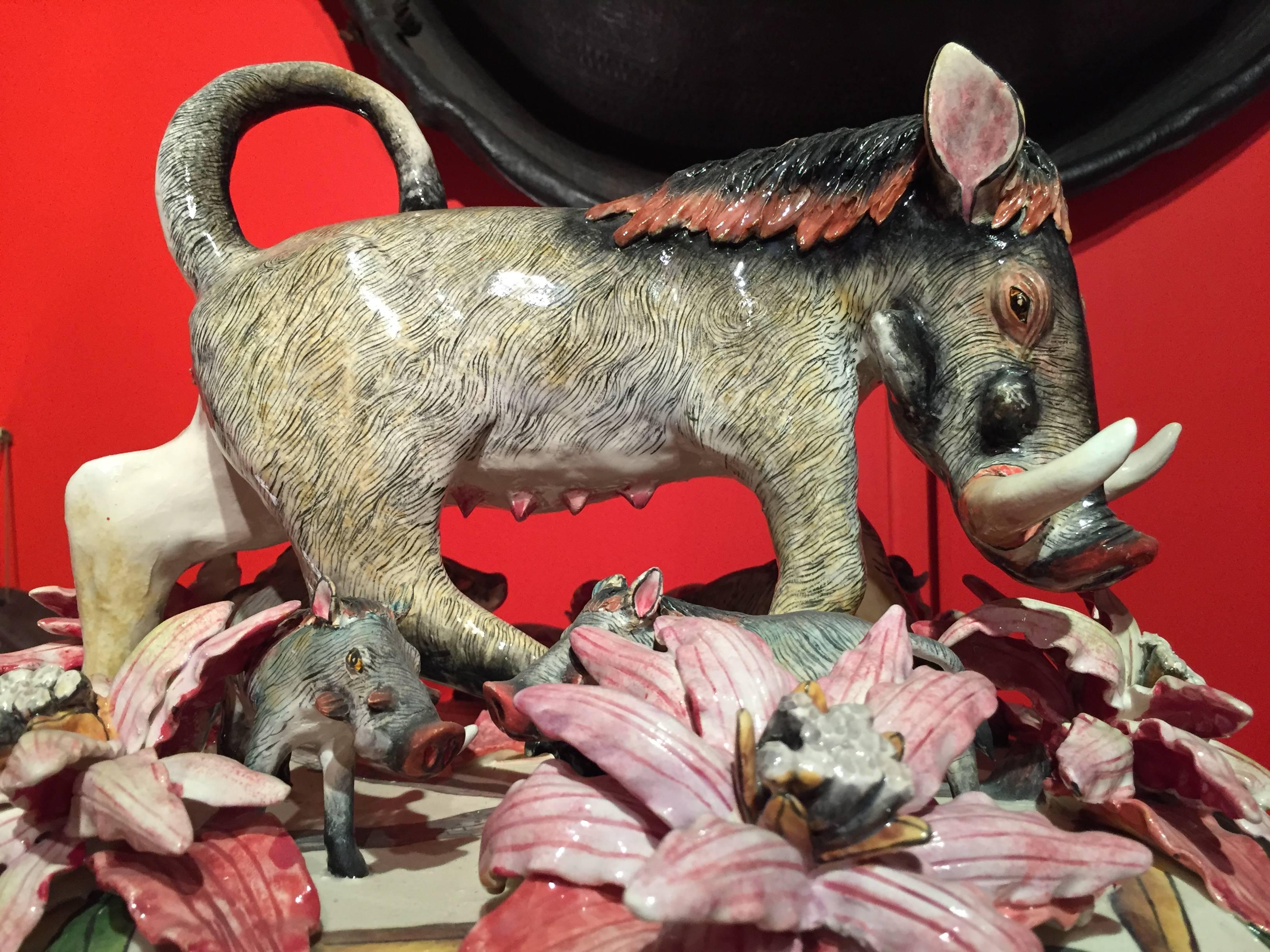 Exceptional sculpture by Ardmore Ceramics of South Africa. This warthog tureen centerpiece was sculpted by George Manyathela and Thabo Mbhele and painted by Elvis Mkhize.

Ardmore ceramic art was established by Fée Halsted and is situated in the