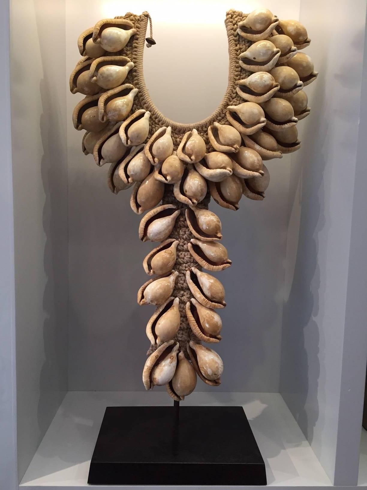 Hand made large mounted cowrie shell necklace woven onto a cotton back from Papua New Guinea. 