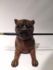 French 19th Century Carved Wood Inkwell Dog