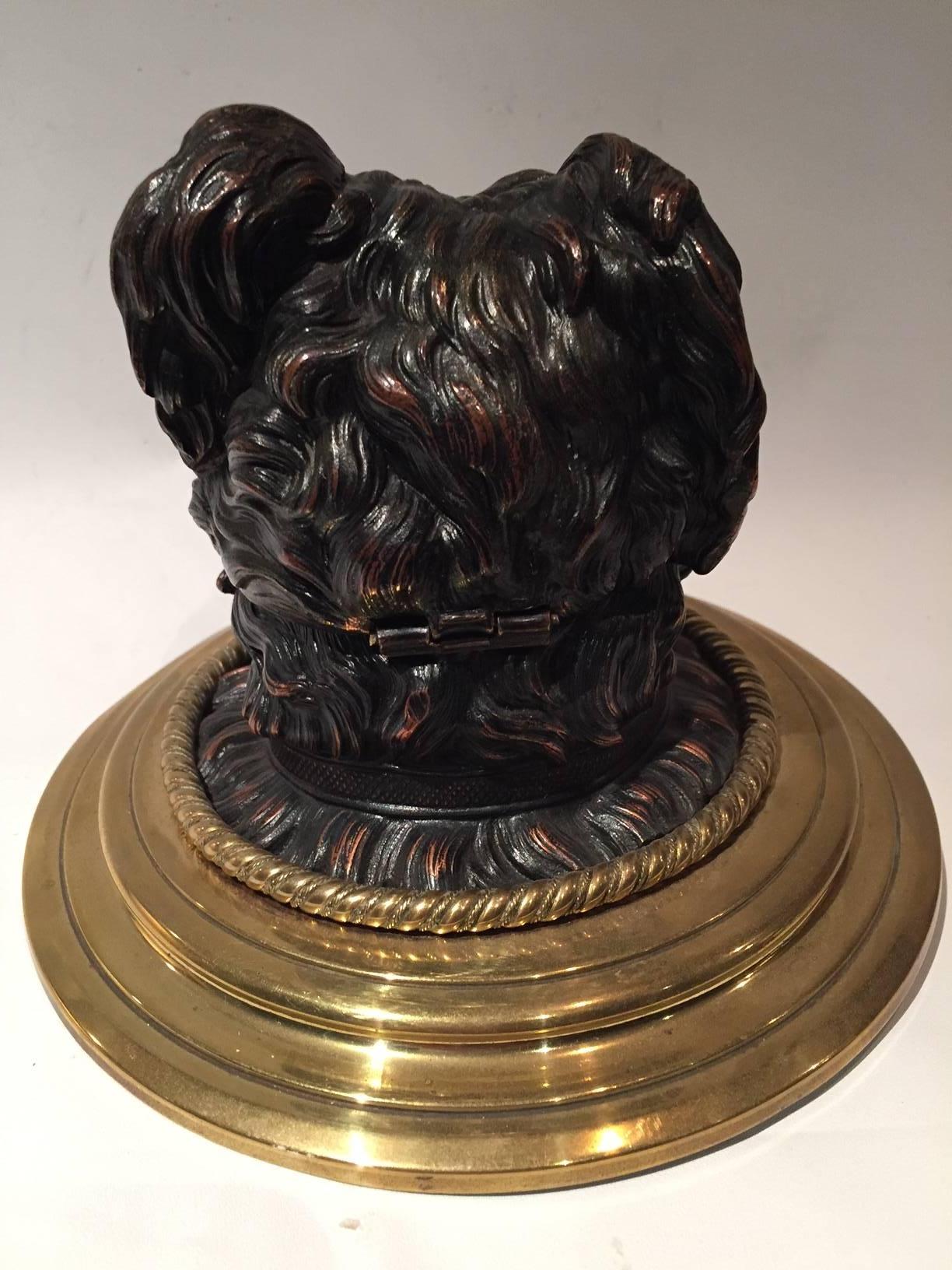 Barbizon School Late 19th or Early 20th Century Yorkshire Terrier Dog Bronze French Inkwell