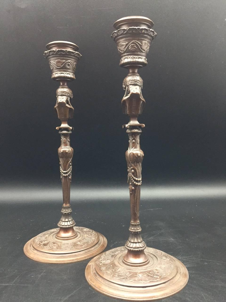 Pair of French 19th Century Bronze Barbedienne Candlesticks 4
