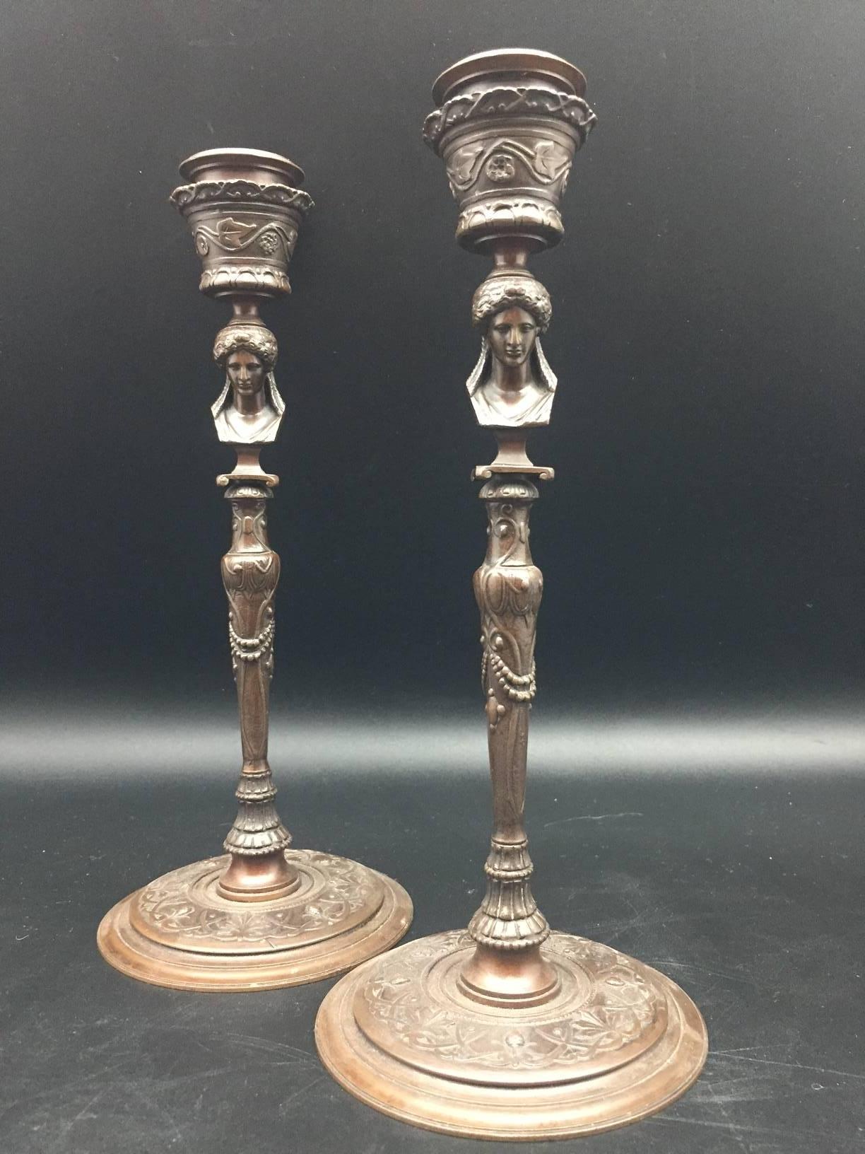 Pair of French 19th Century Bronze Barbedienne Candlesticks 5