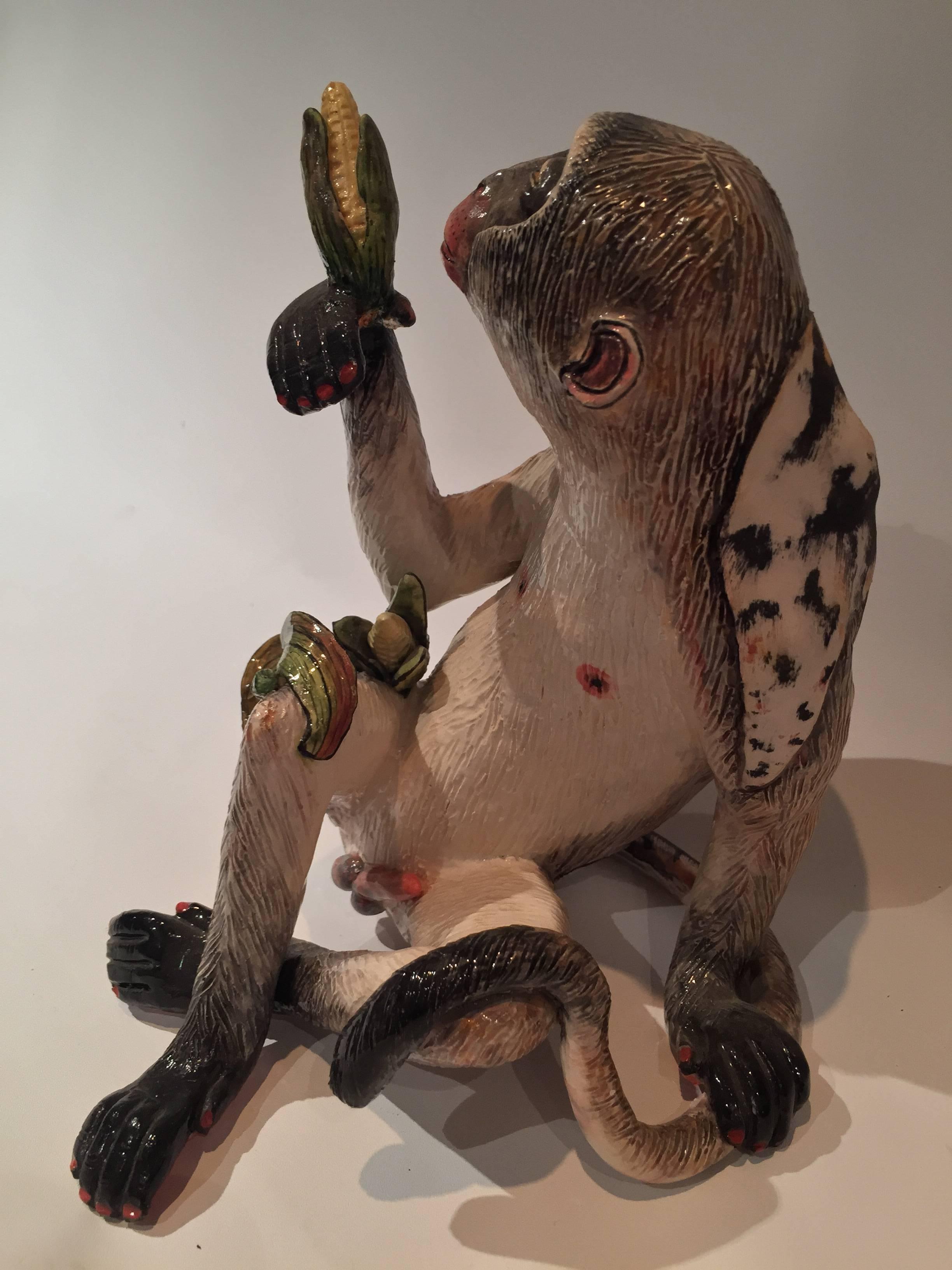 Monkey Sculpture, ceramic by Ardmore from South Africa. Sculpted by Engelbert Nyoni, painted by Elvis Mkhize. 6